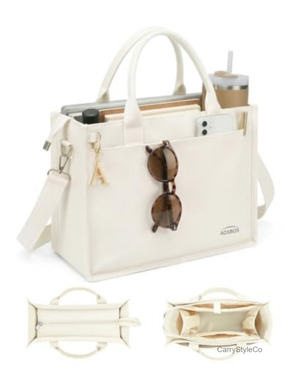 Canvas Tote Bag for Women with Zipper 14" Laptop Work Purse